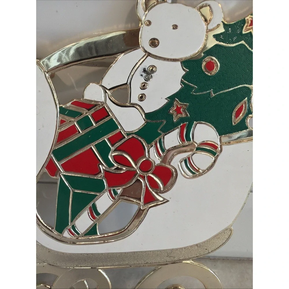 Vtg. Wm. A. Rogers Oneida Christmas Holiday Sleigh‎ Trivet Silverplate Enamel